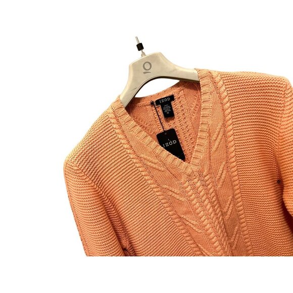 IZOD Cable Knitted V-Neck Pullover Chunky Pink/Orange Size XLarge - Picture 2 of 10